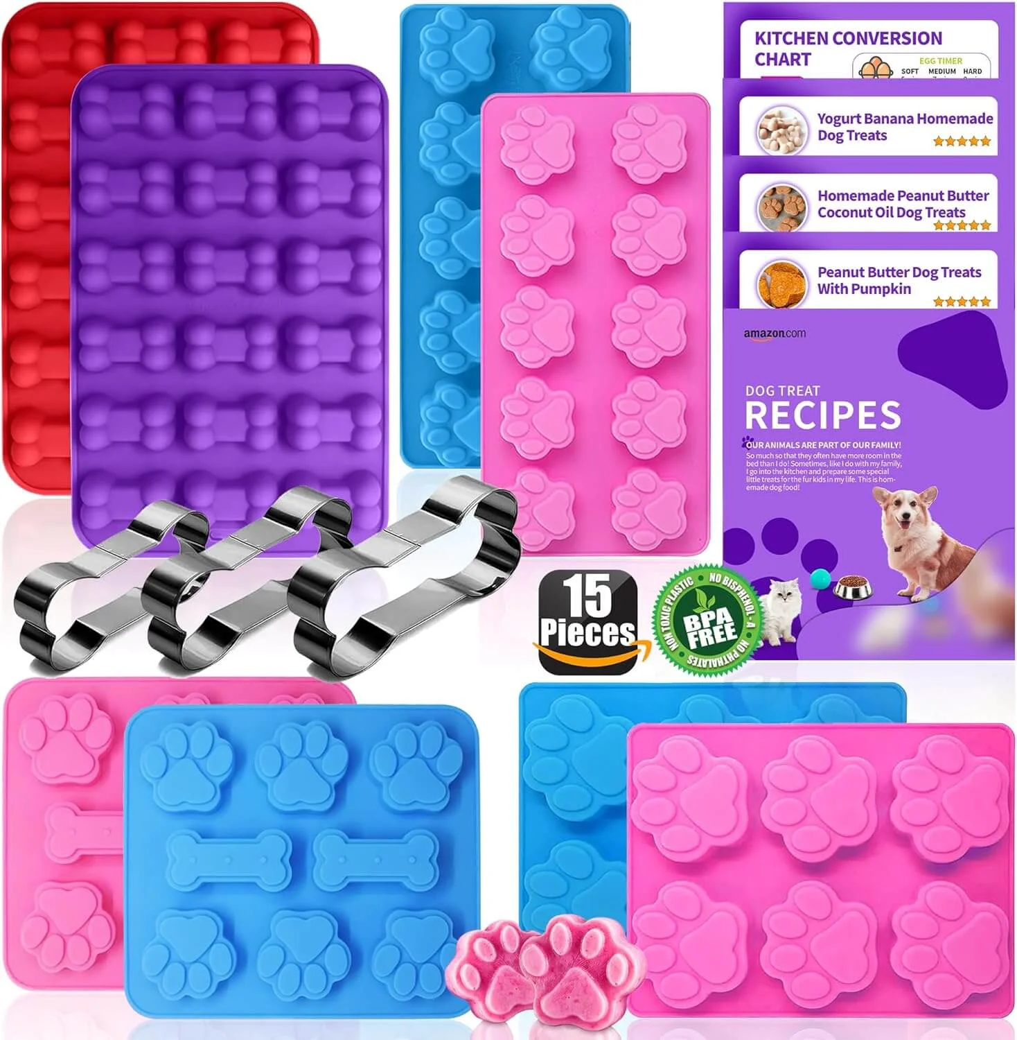 cortadores de Galletas caseras para perros y gatos con decoración sencilla