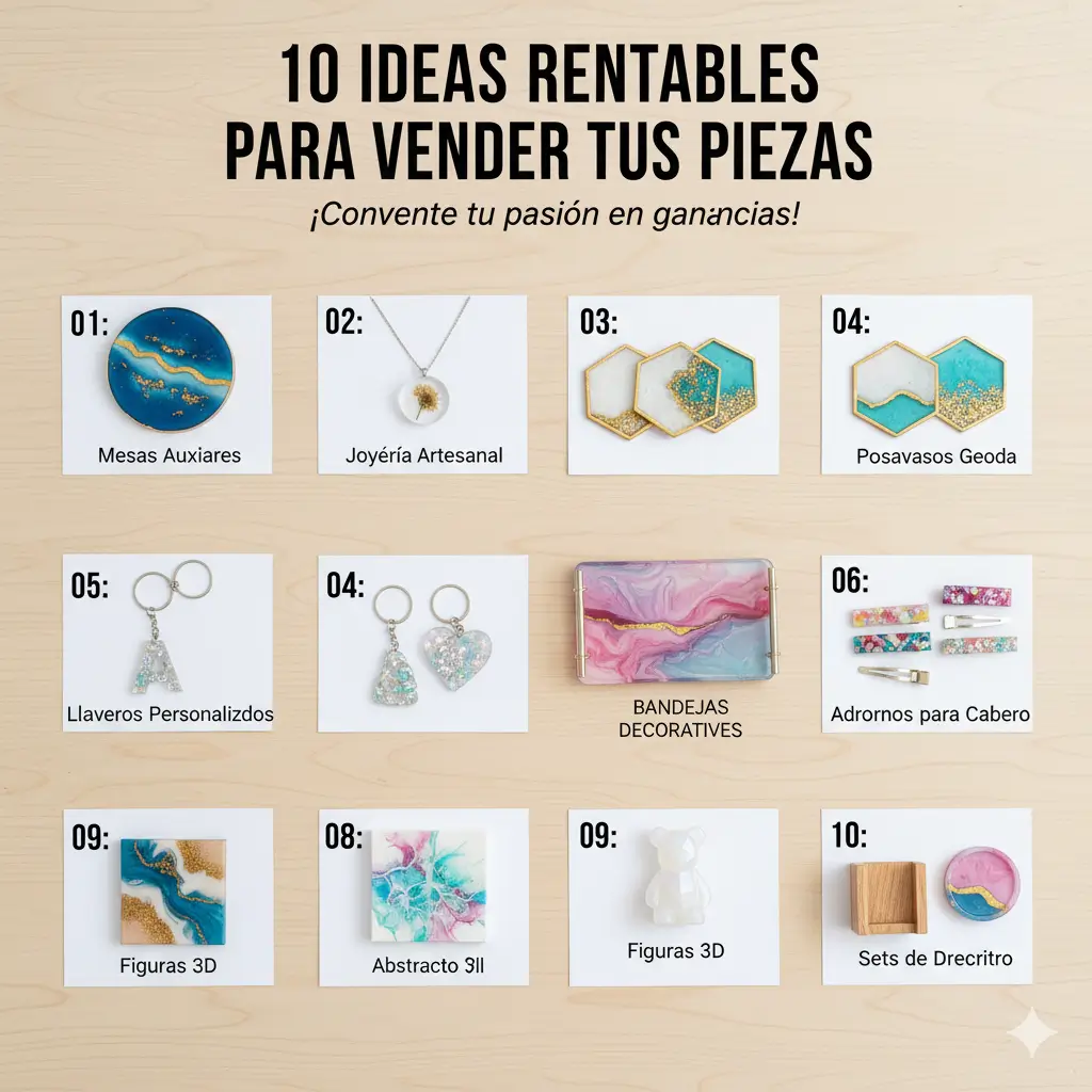ideas rentables para vender tus piezas de resina epoxi